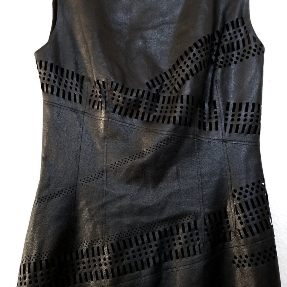 BAILEY 44 Waterfall Vegan Leather Cut Out Mini Sheath Dress Womens Small Black - Picture 4 of 7